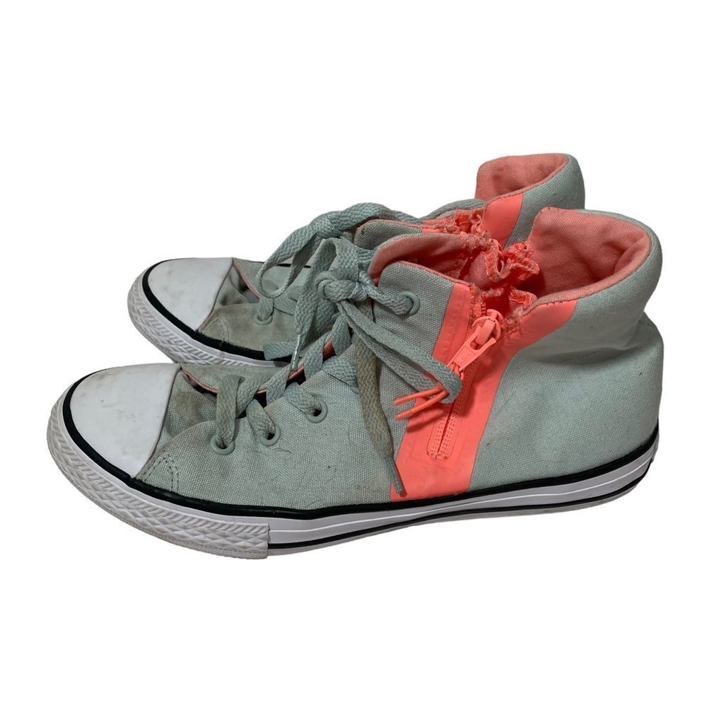 Converse Mint & Coral Zipper High Top Sneakers